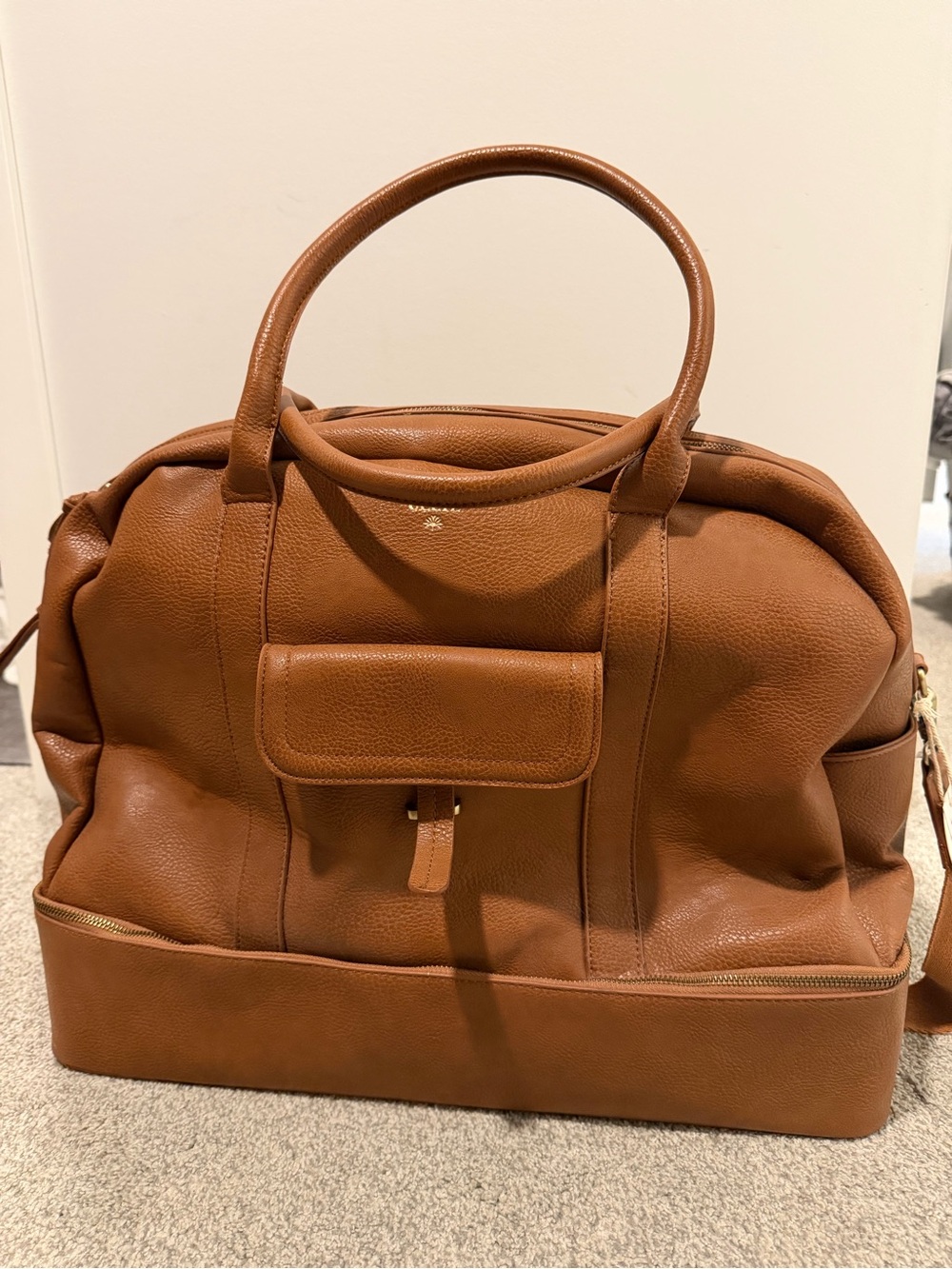 Brown Faux Leather Weekender Tote
